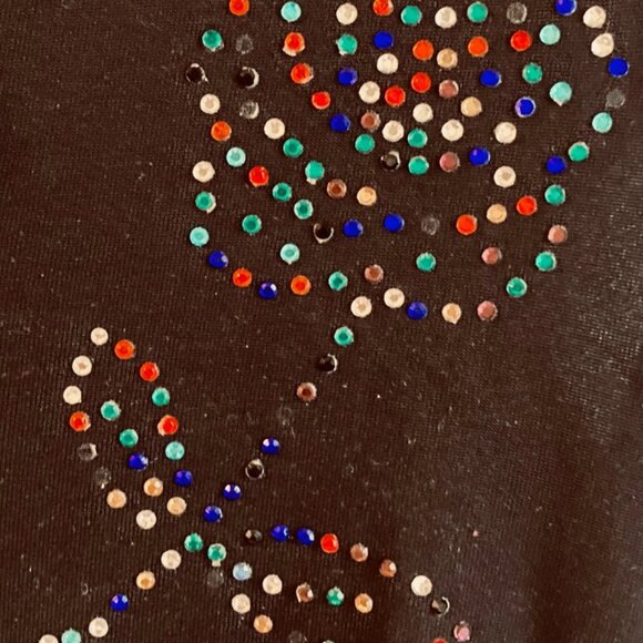 Black Graphic Rhinestone Cap Sleeved V-neck Shirt Size S - Picture 4 of 9